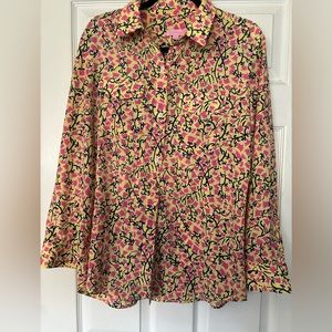 Lilly Pulitzer Yellow Floral Button Up Size Medium